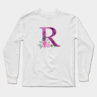 Floral Monogram R Beautiful Rose Bouquet Long Sleeve T-Shirt